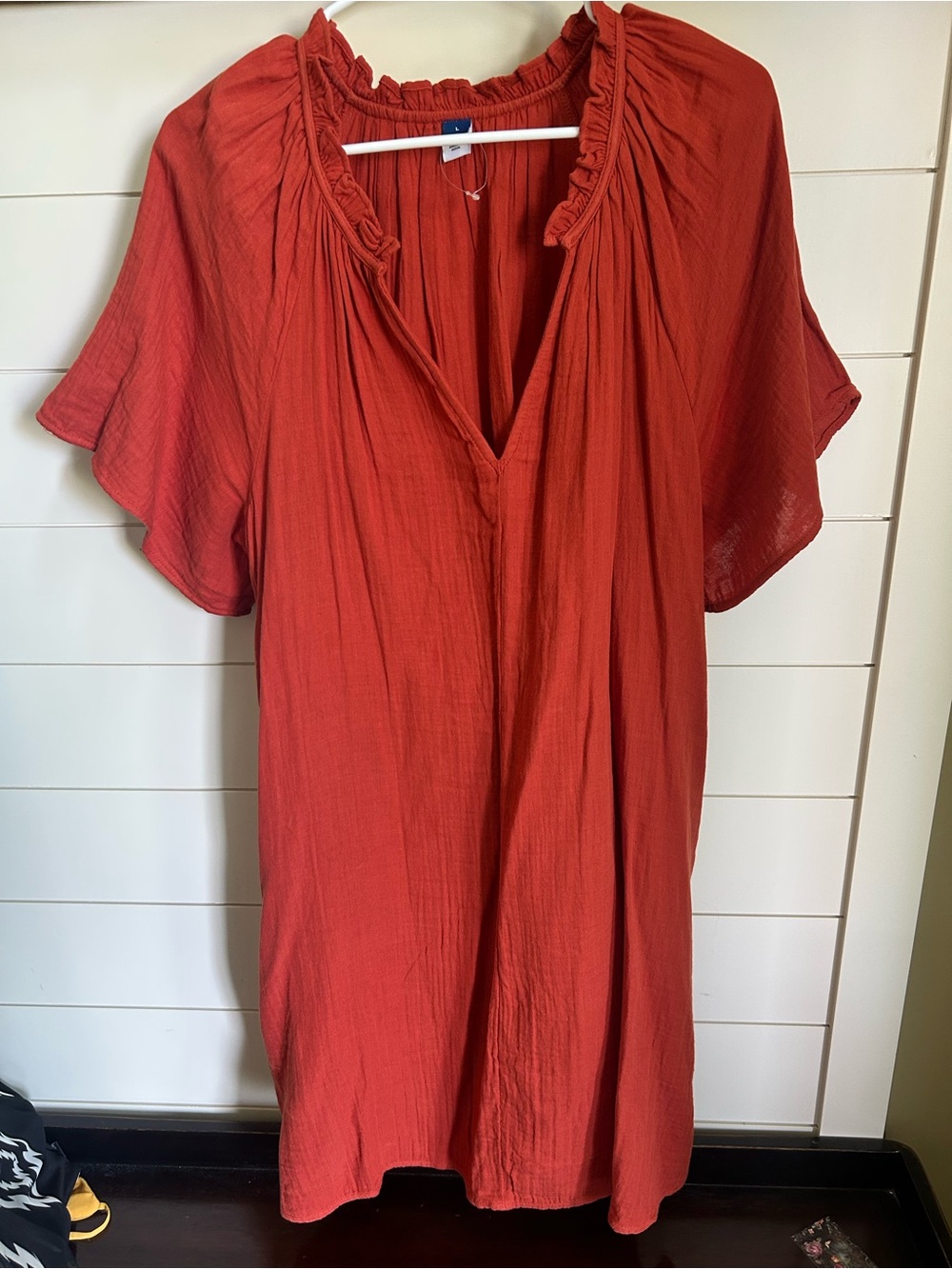 Women’s Rust Red Short-Sleeve V-Neck Tunic Dress